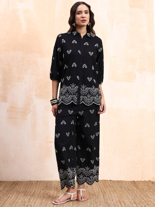 Black Schiffli Co-ord Set