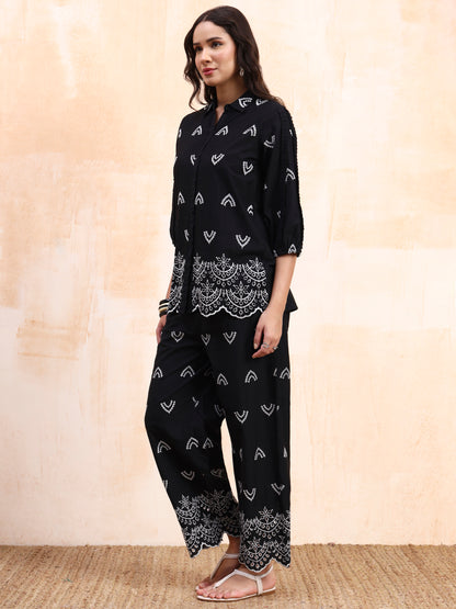 Black Schiffli Co-ord Set