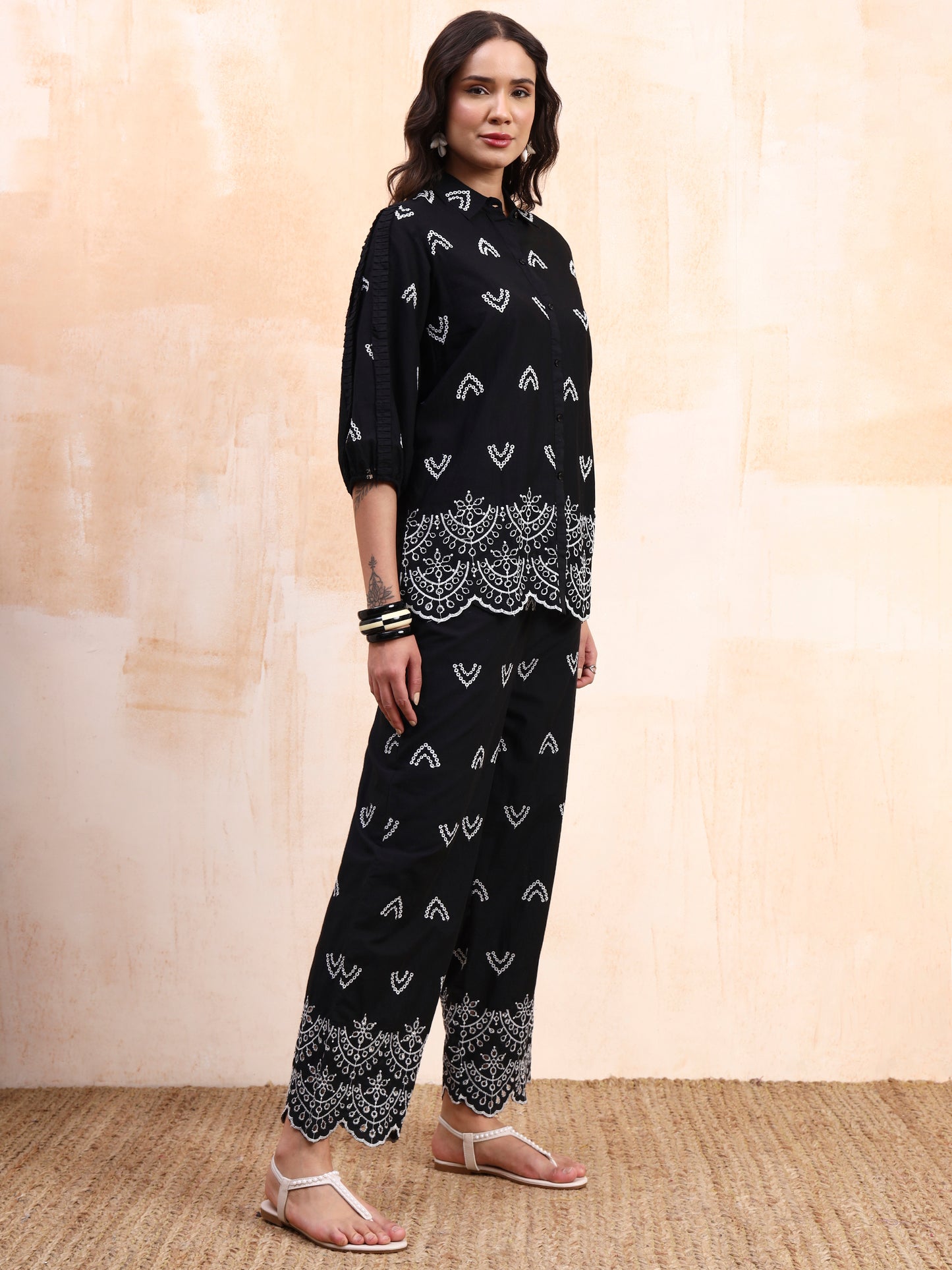 Black Schiffli Co-ord Set