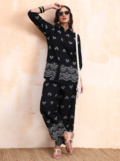 Black Schiffli Co-ord Set