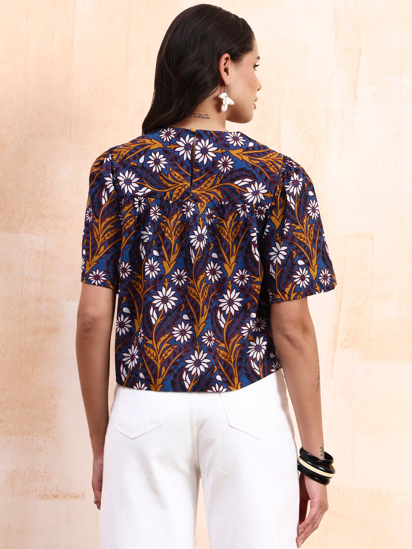 Blue Printed Peplum Top