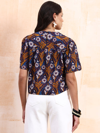 Blue Printed Peplum Top