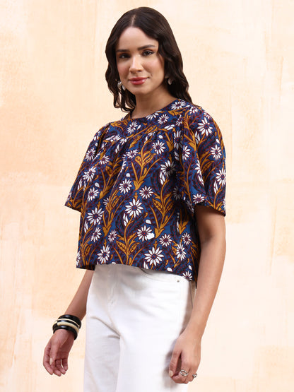 Blue Printed Peplum Top