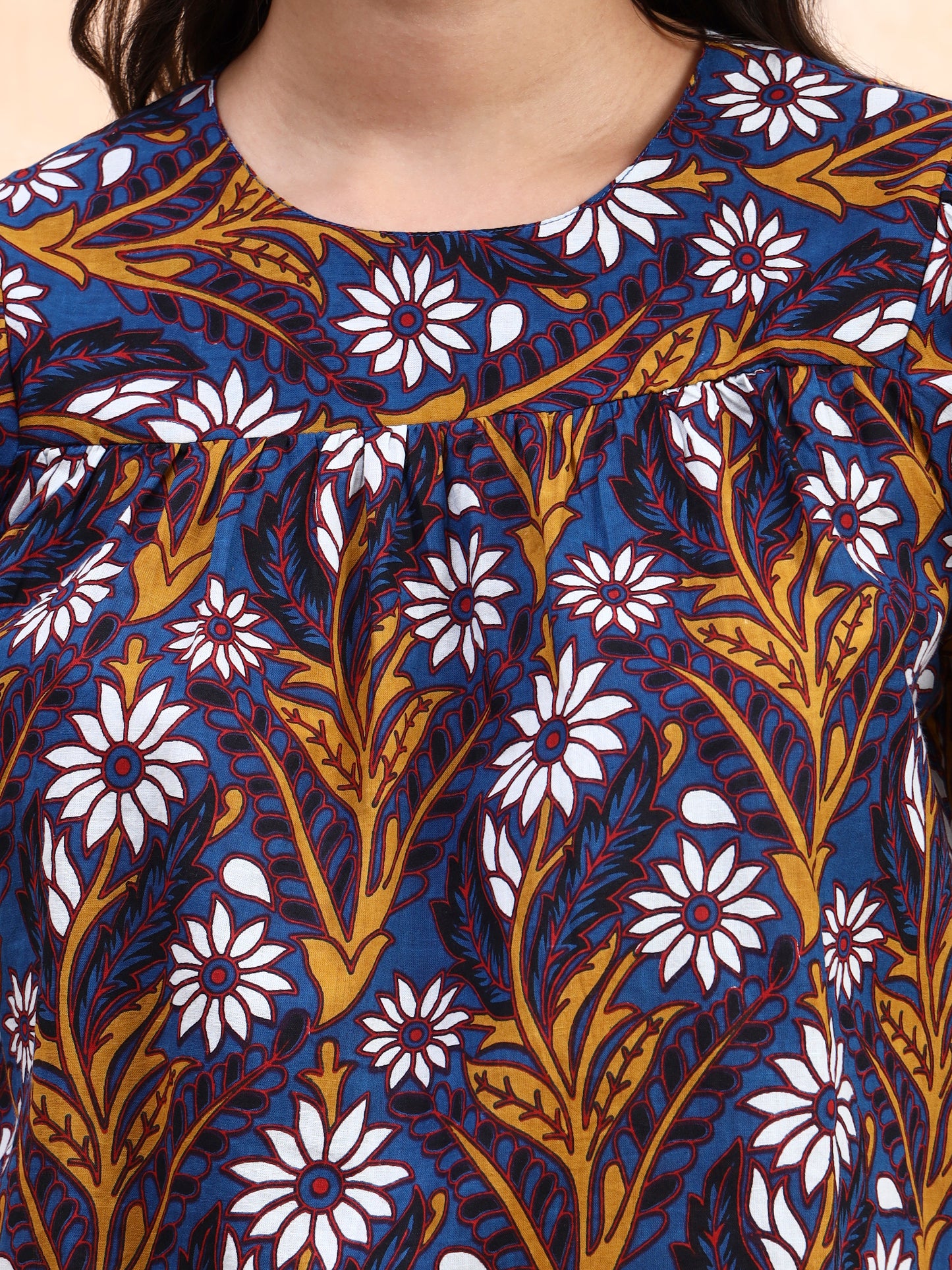 Blue Printed Peplum Top
