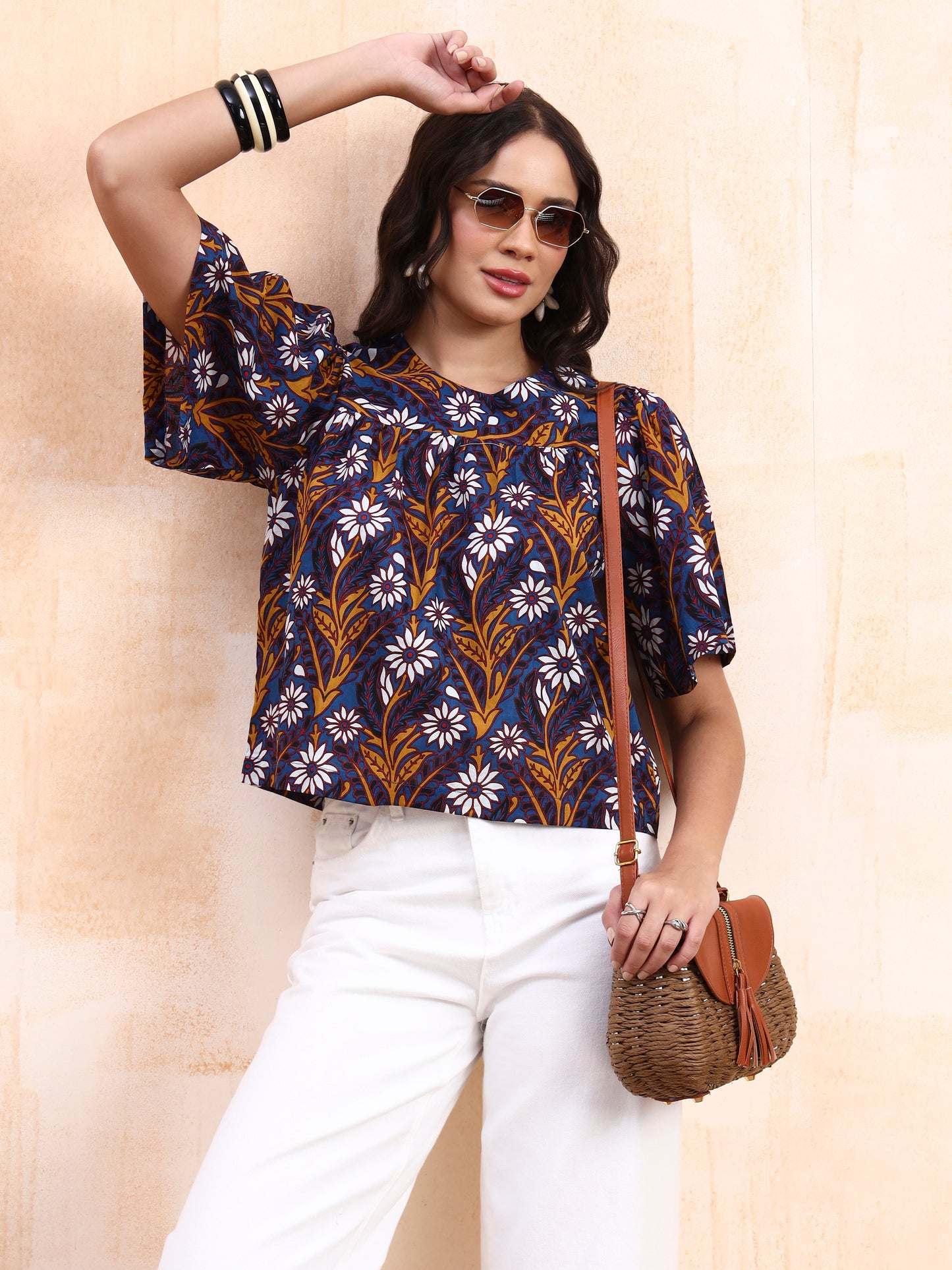 Blue Printed Peplum Top