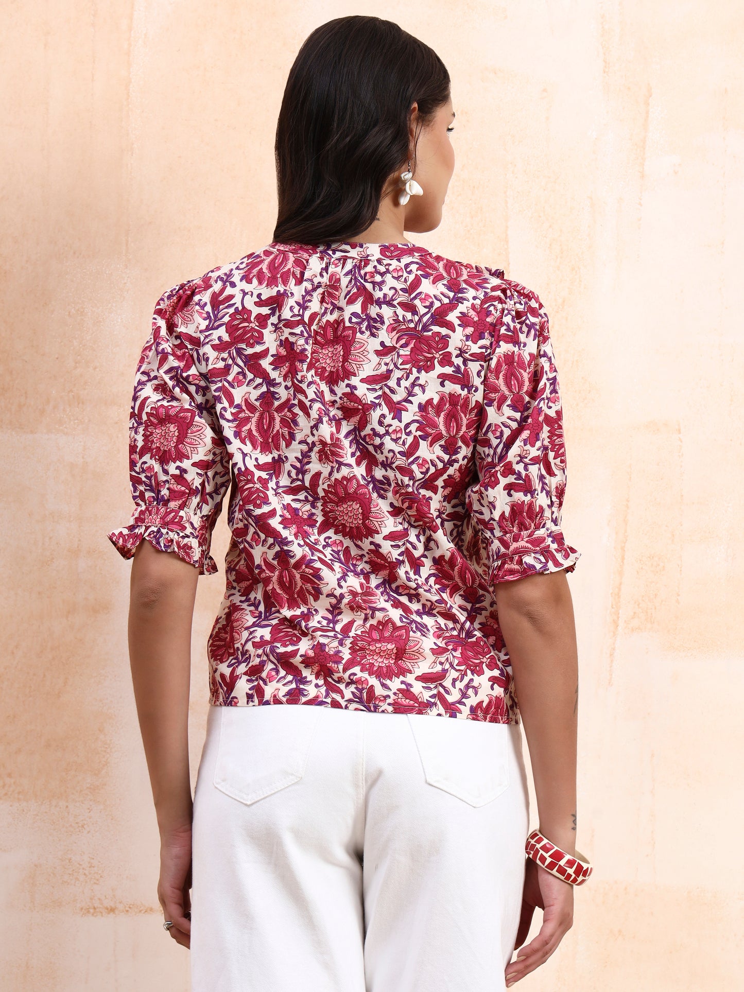 Off-White Floral Printed Peplum Top