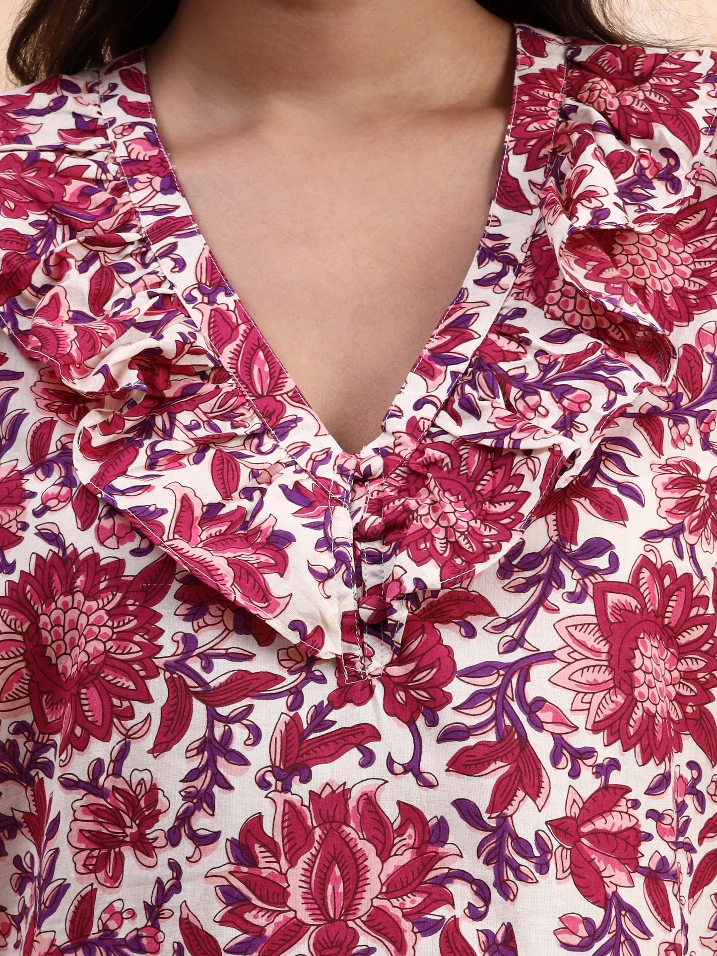Off-White Floral Printed Peplum Top