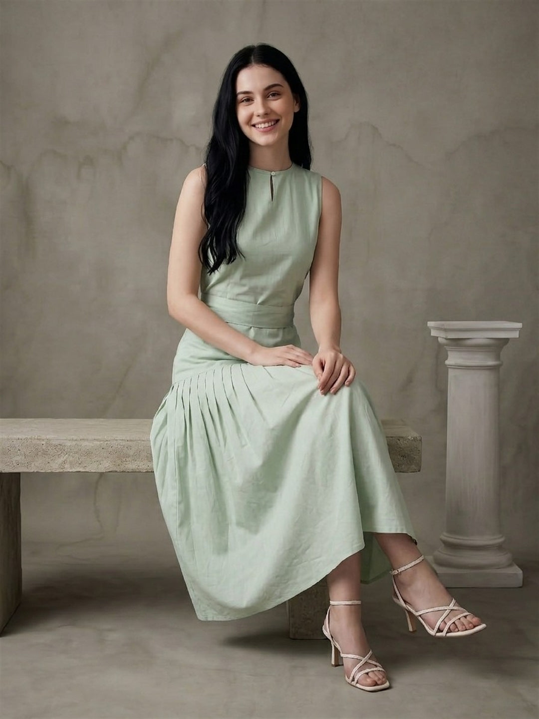 Mint Green Pleated Midi Dress