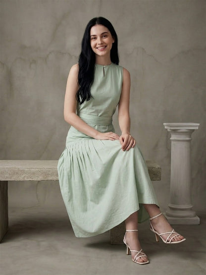 Mint Green Pleated Midi Dress