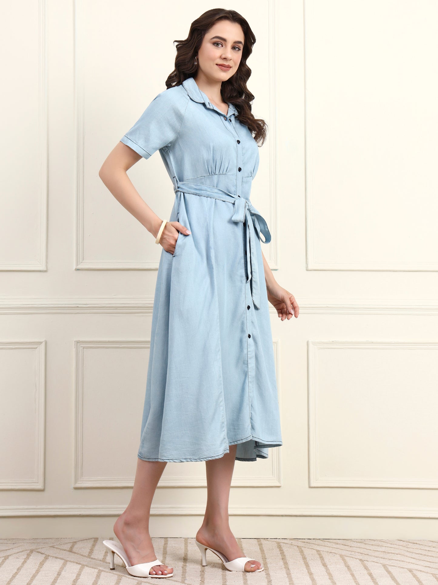 Denim Button Down Midi Dress