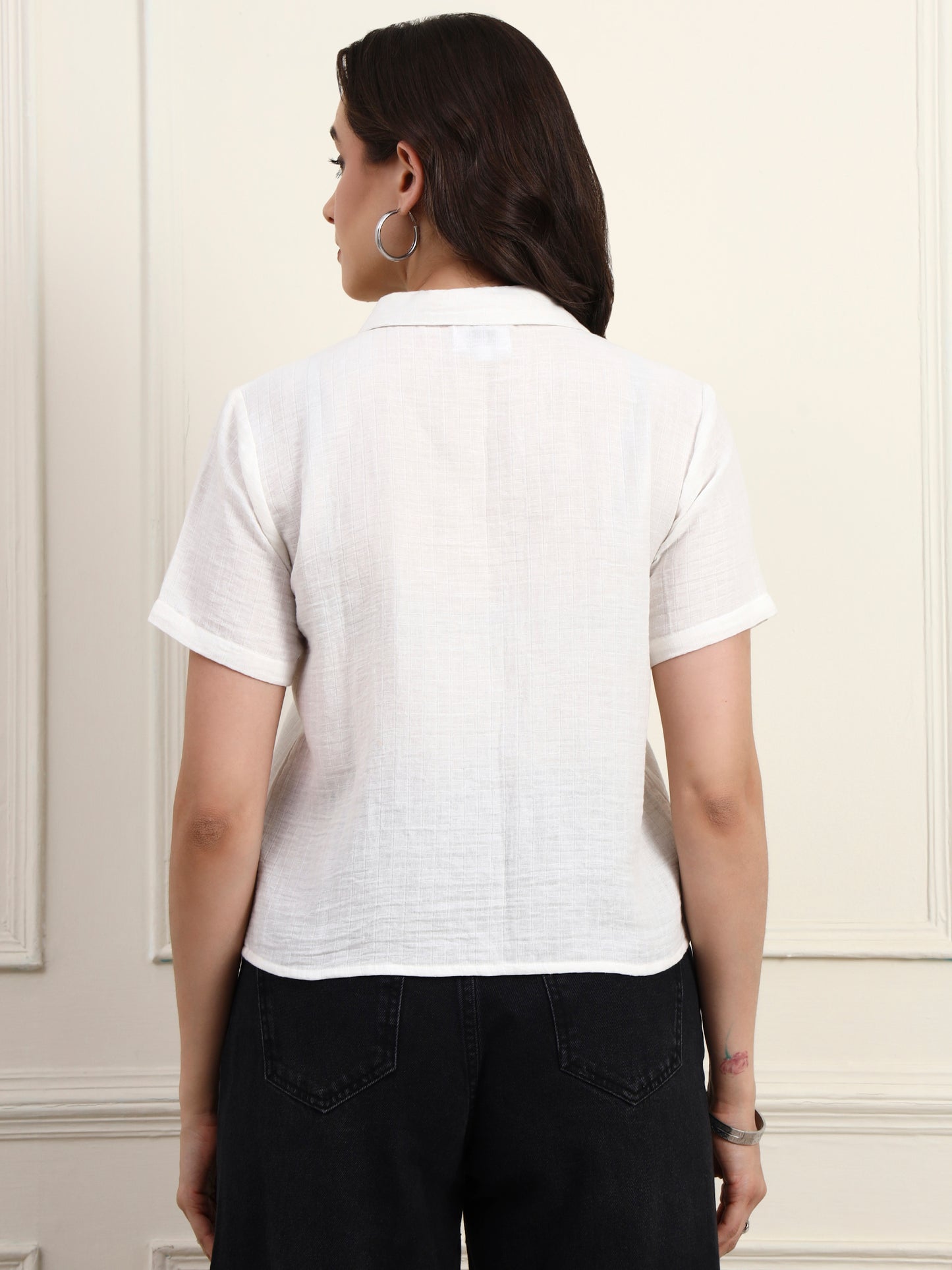 White Embroidered Button Down Top