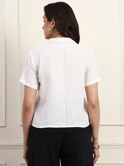 White Embroidered Button Down Top