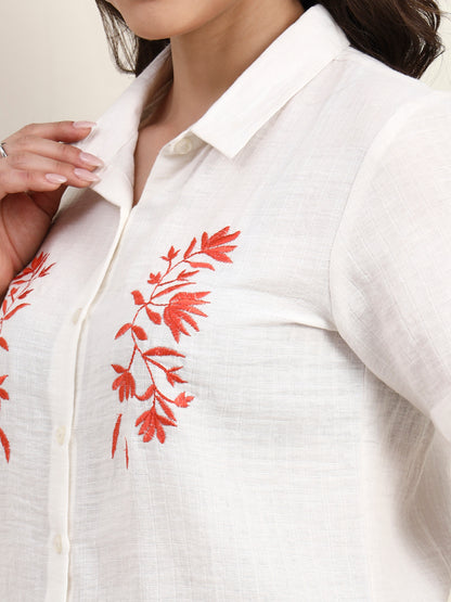 White Embroidered Button Down Top