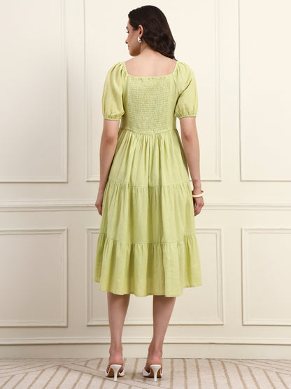 Lime Green Embroidered Tier Dress