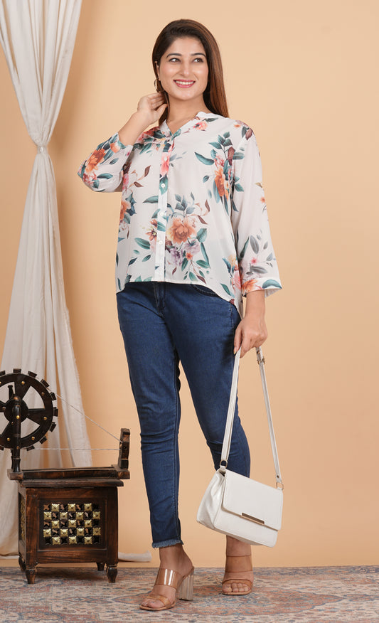 white Flowral kurti