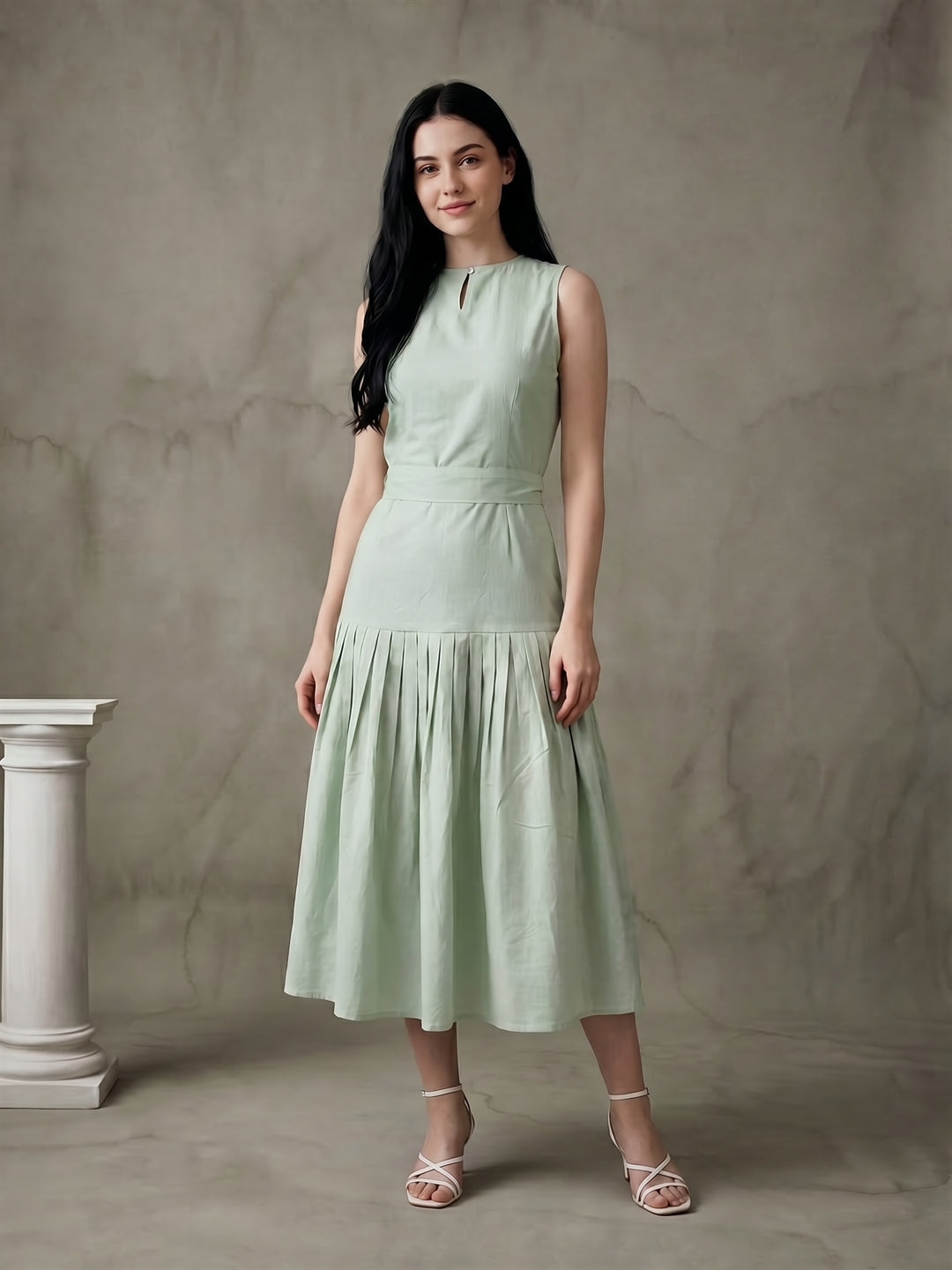 Mint Green Pleated Midi Dress