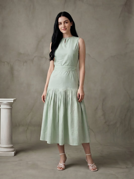 Mint Green Pleated Midi Dress