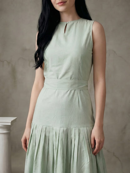Mint Green Pleated Midi Dress
