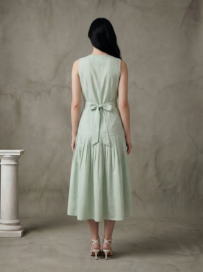 Mint Green Pleated Midi Dress