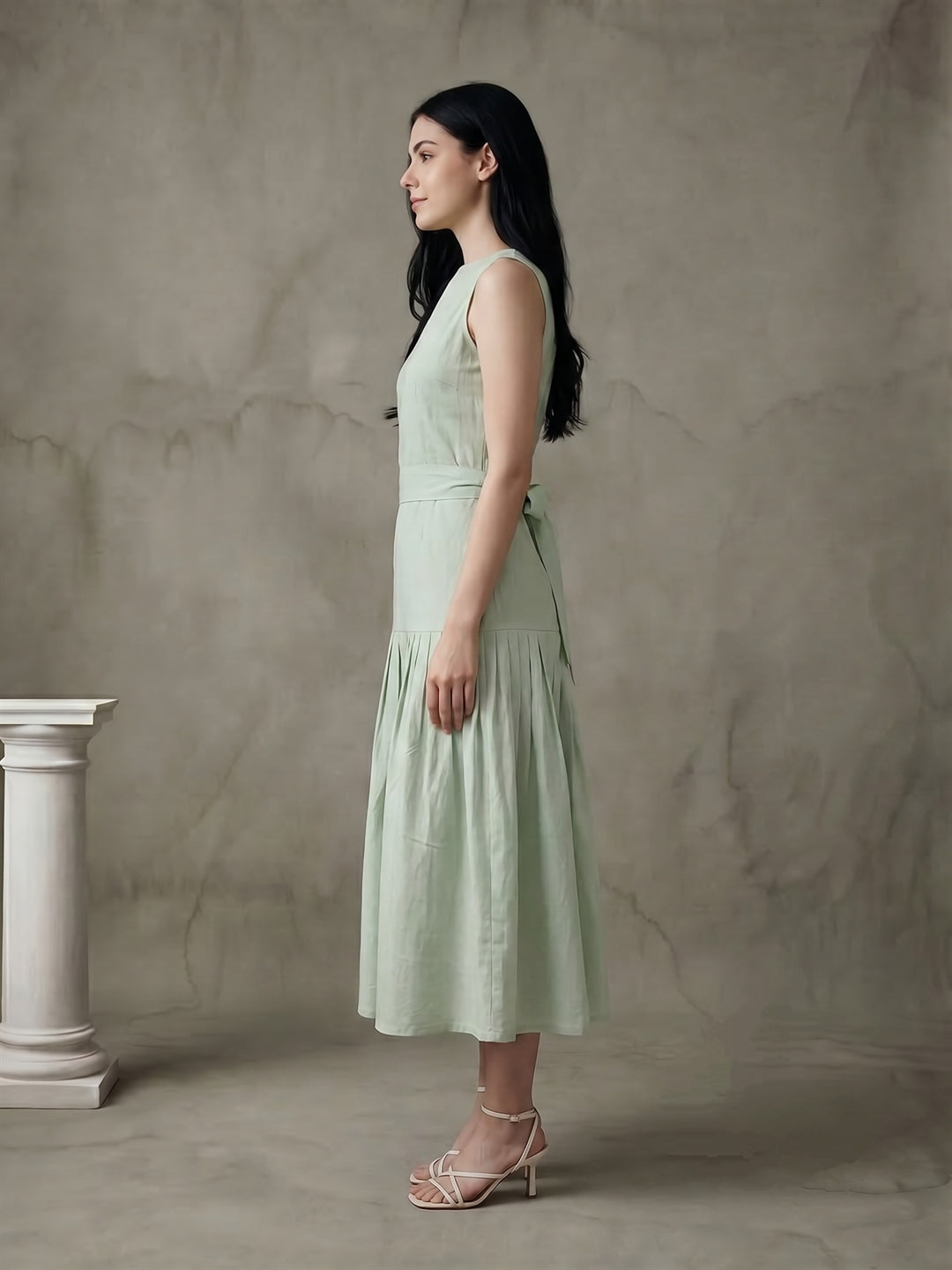 Mint Green Pleated Midi Dress