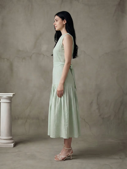 Mint Green Pleated Midi Dress