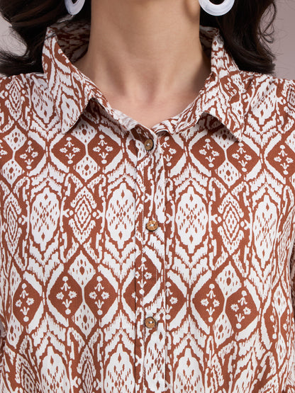 Brown Geometric Button Down Top