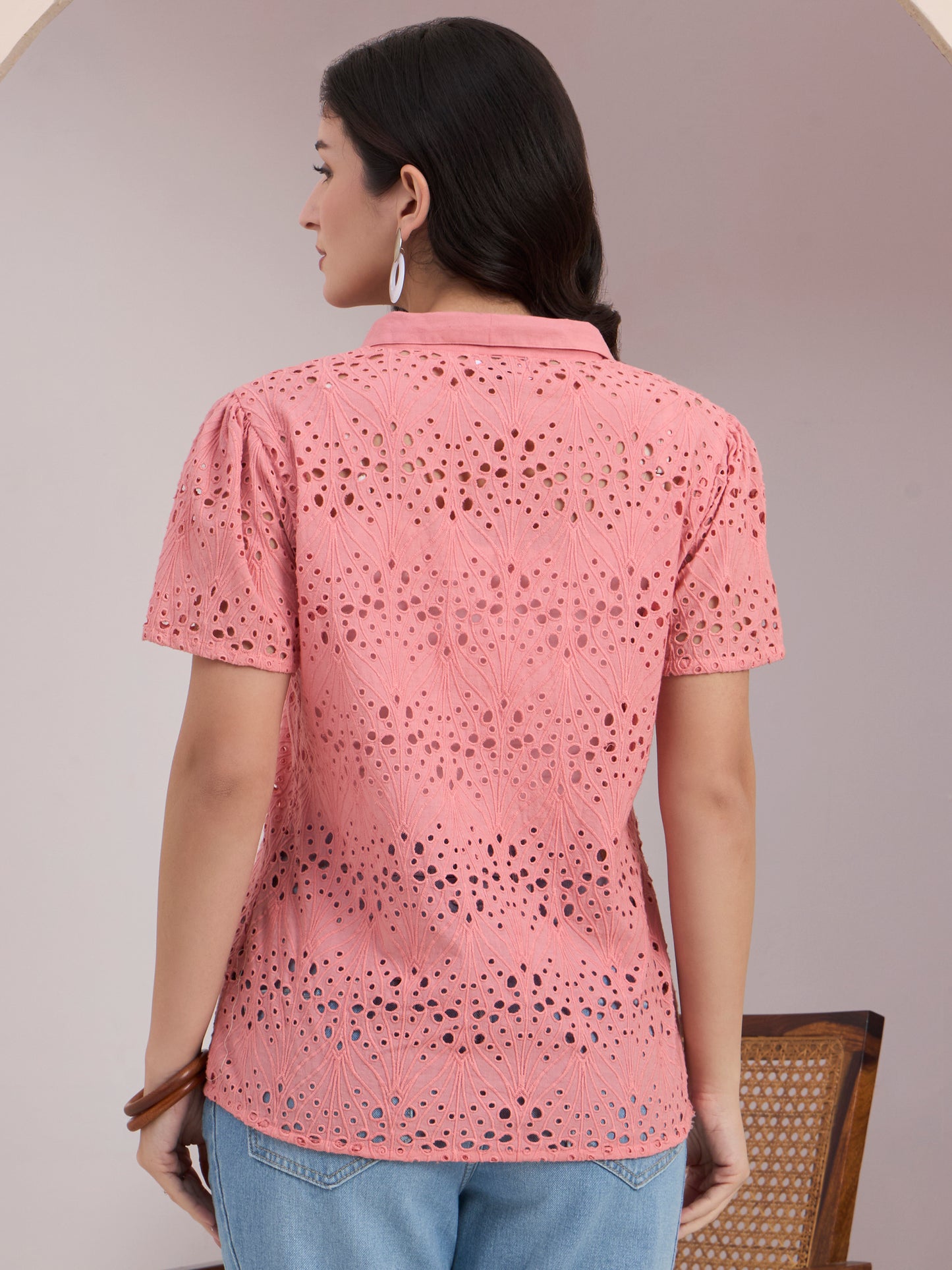 Pink Schiffli Button Down Top