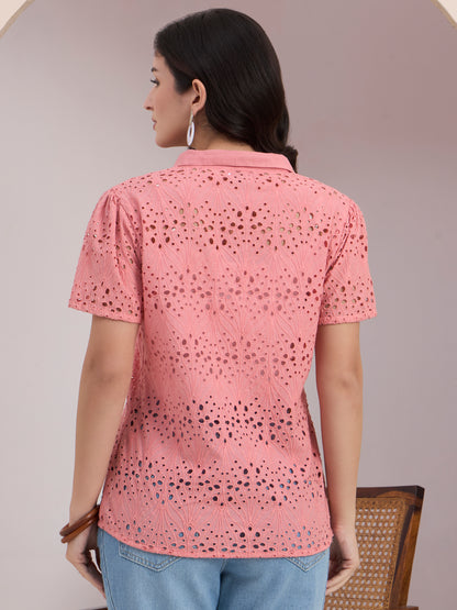 Pink Schiffli Button Down Top
