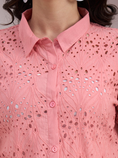 Pink Schiffli Button Down Top
