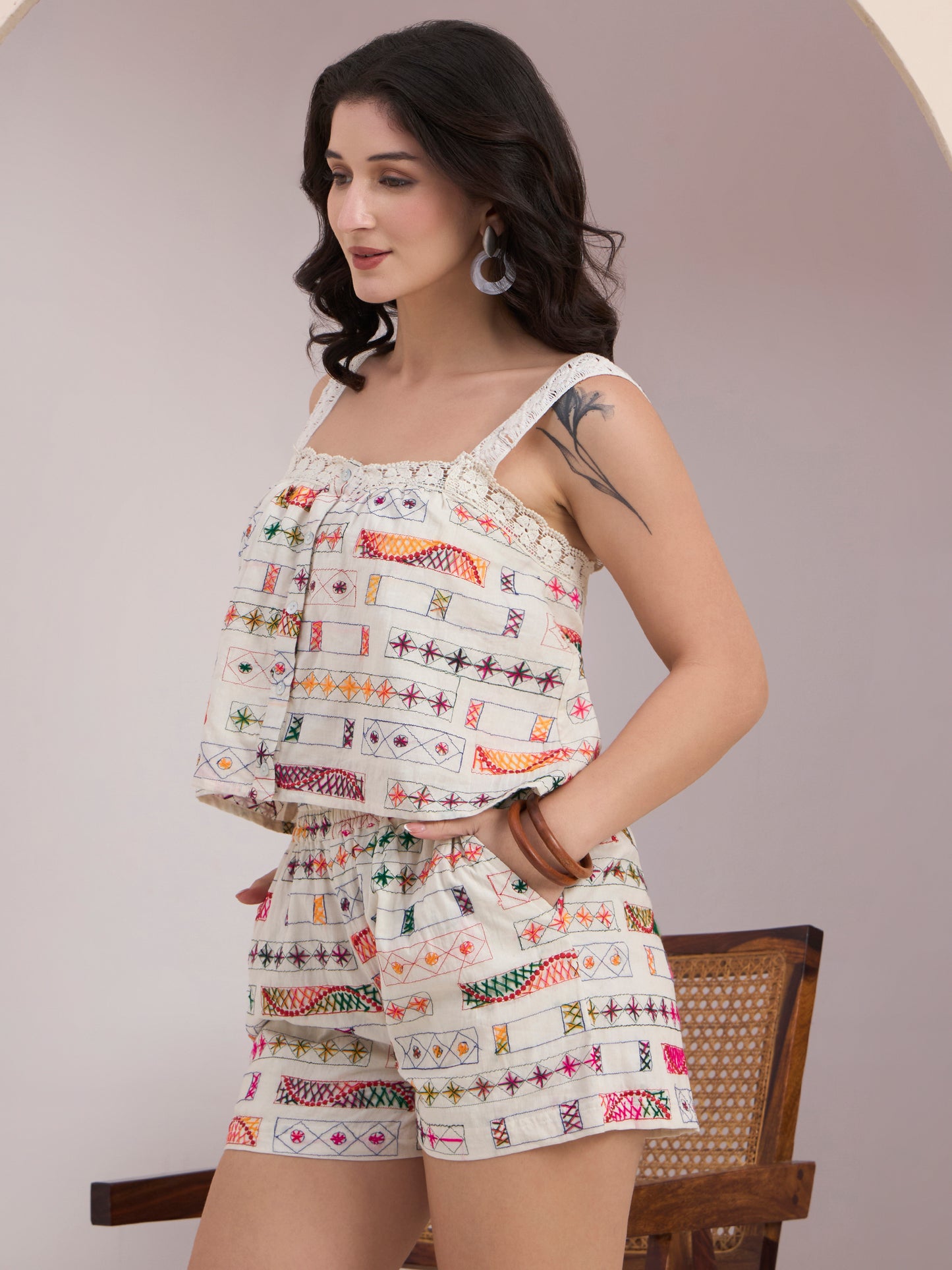 Multicolour Hand Embroidered Co-ord Set
