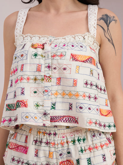 Multicolour Hand Embroidered Co-ord Set