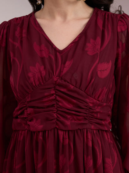 Maroon Jacquard Tier Dress
