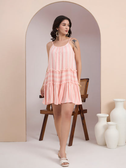 Blush Pink Striped Tiered Cami Dress