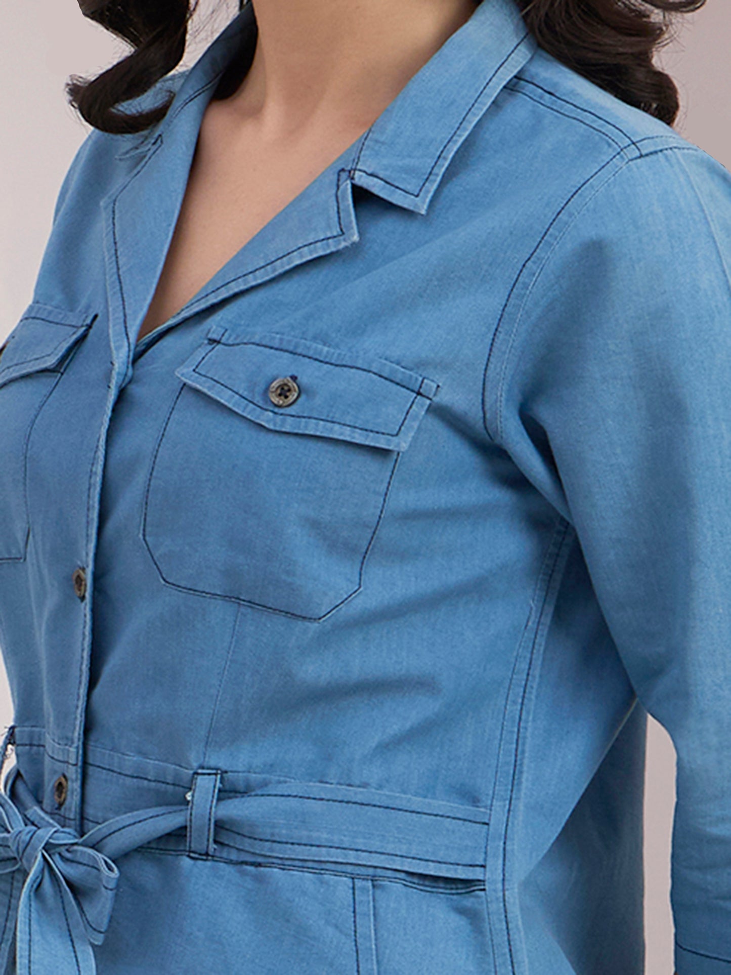 Denim Tie Waist Mini Dress