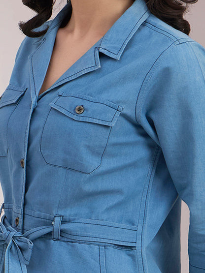Denim Tie Waist Mini Dress