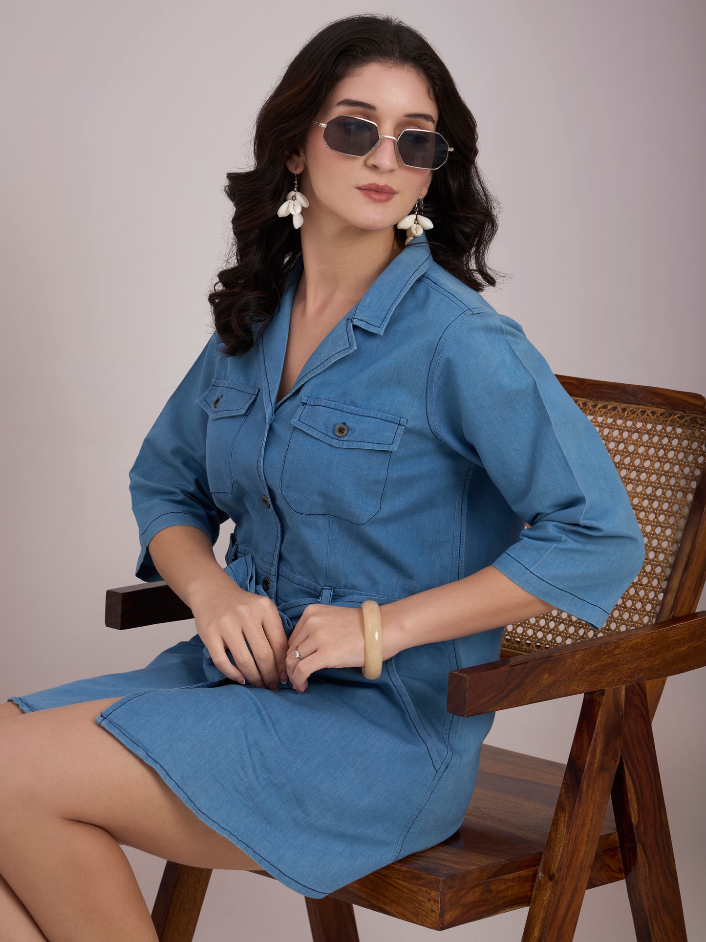 Denim Tie Waist Mini Dress