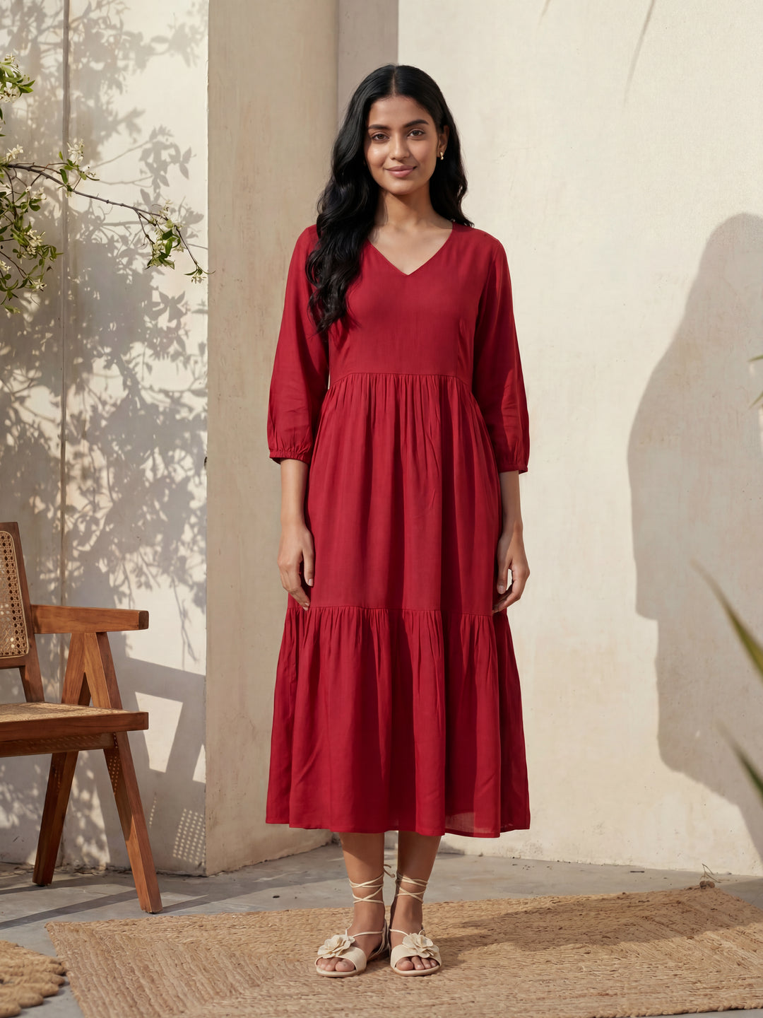 Red Tier Midi Dress