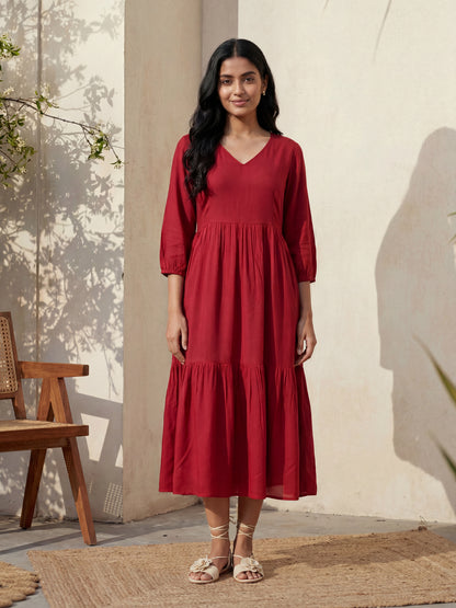 Red Tier Midi Dress