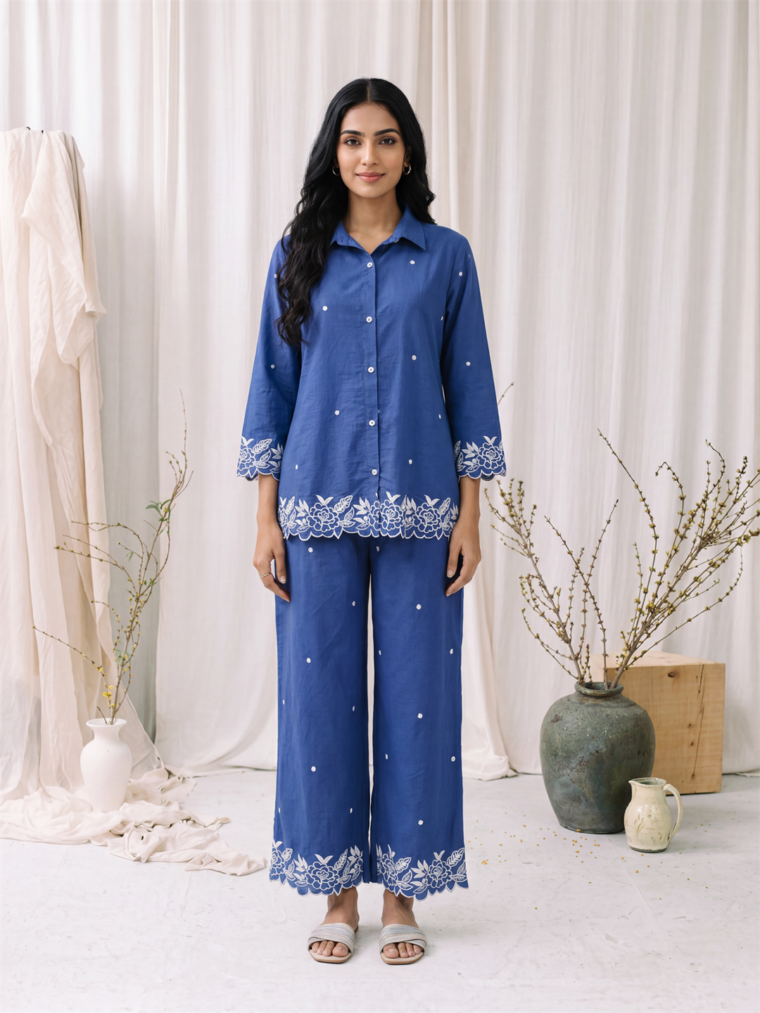 Indigo Blue Embroidered Co-ord Set