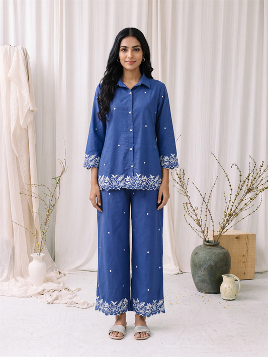 Indigo Blue Embroidered Co-ord Set