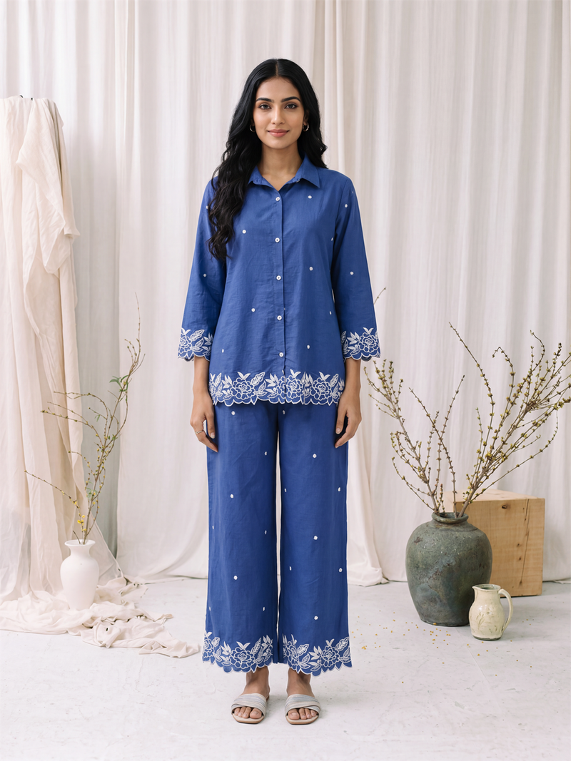 Indigo Blue Embroidered Co-ord Set
