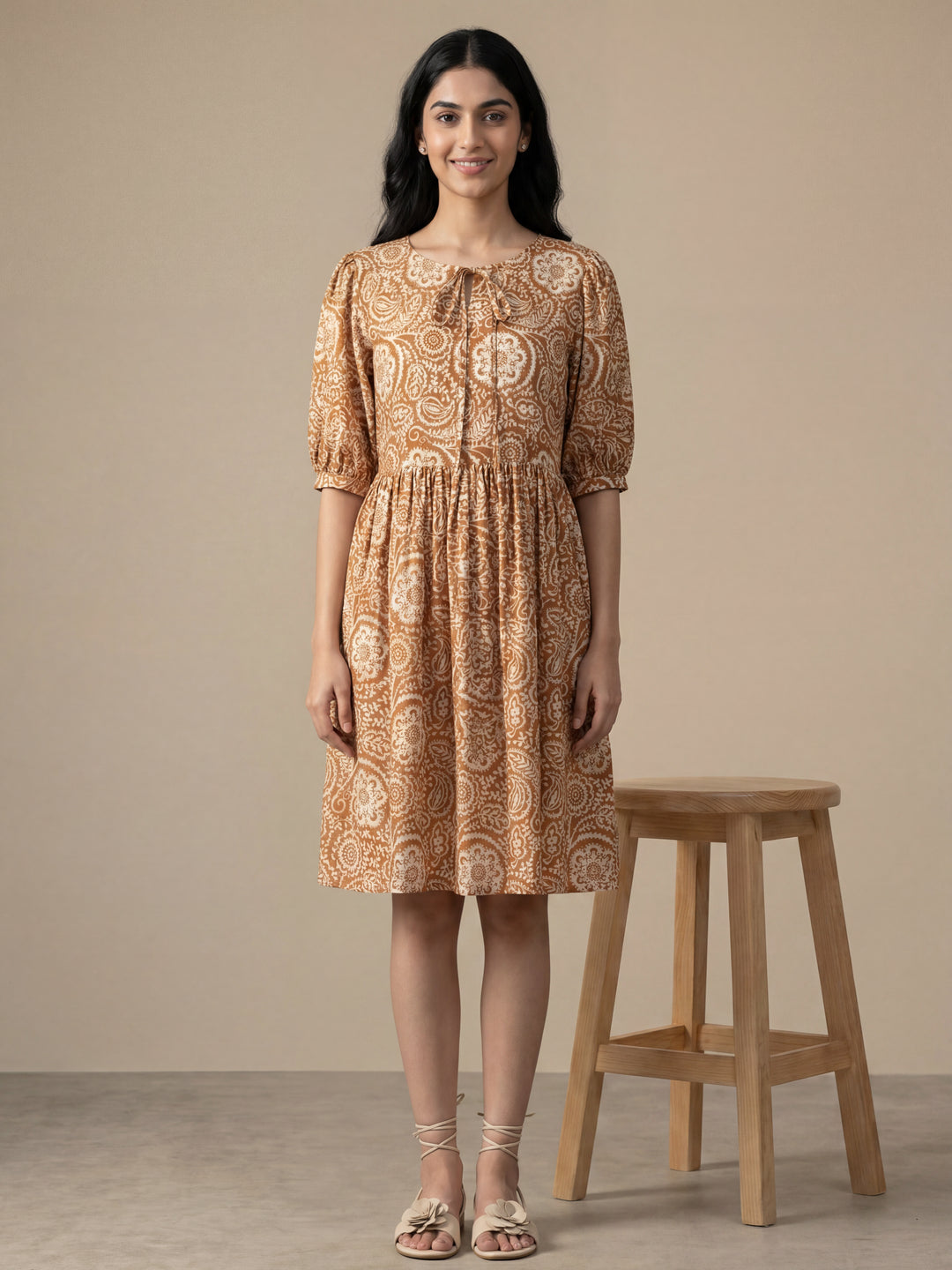 Brown Printed Tunic Dress