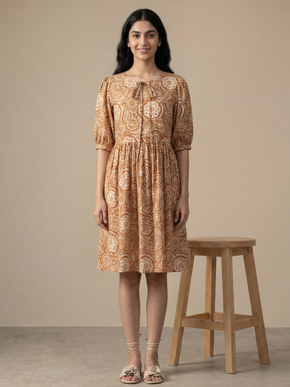 Brown Printed Tunic Dress