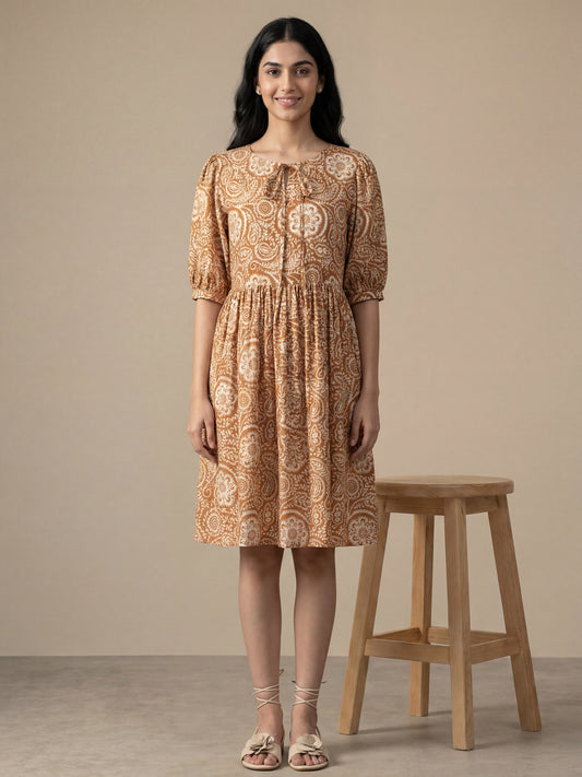 Brown Printed Tunic Dress
