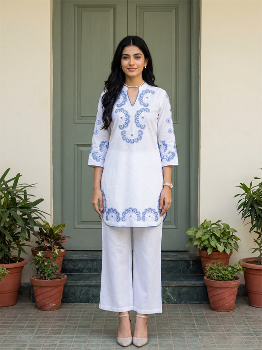 White Embroidered Co-ord Set