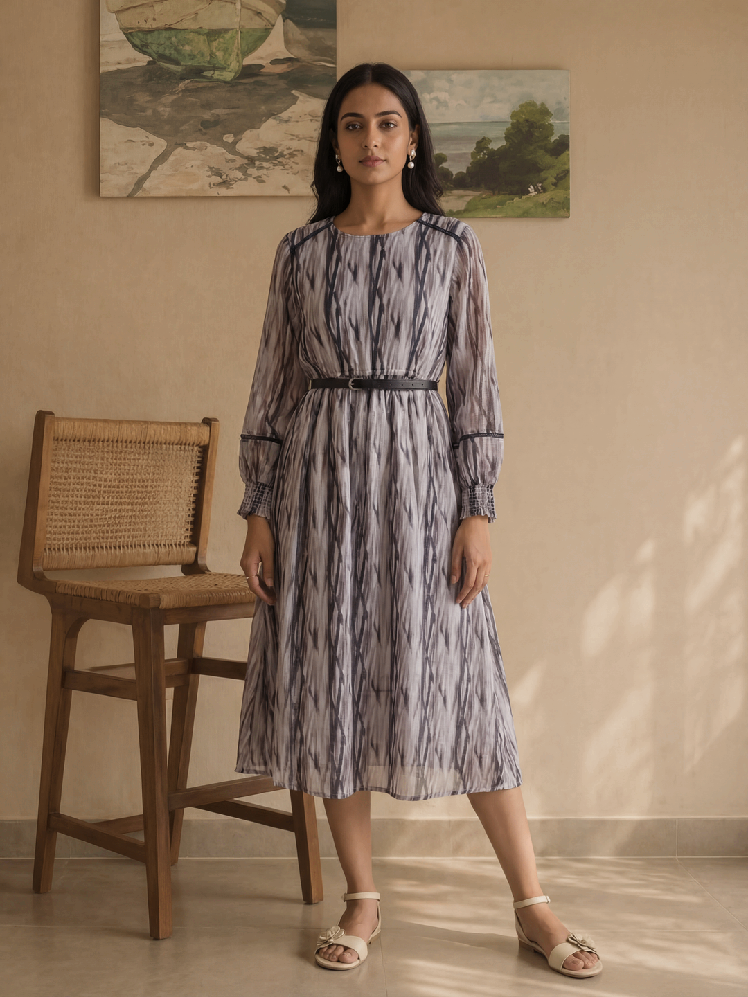Dusty Mauve Printed Midi Dress