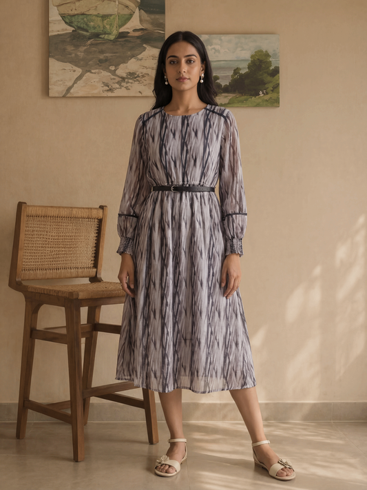 Dusty Mauve Printed Midi Dress