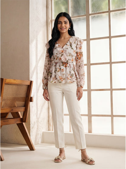 Off-White Floral Peplum Top