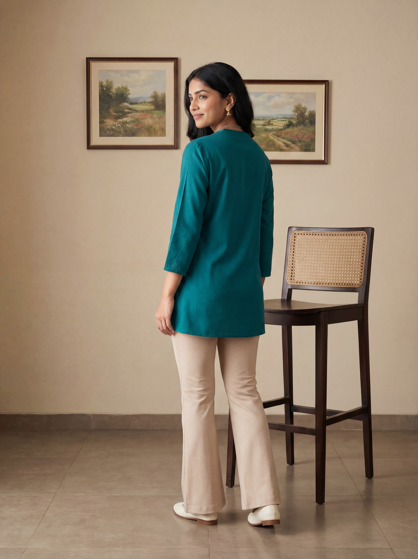 Dark Green Pleated Yoke Viscose Top