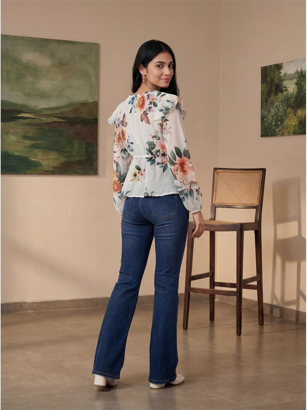 White Floral Peplum Top
